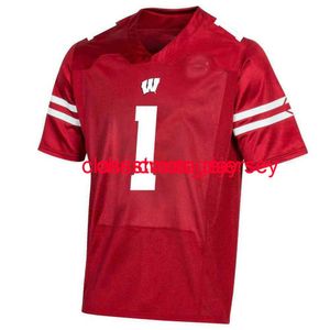 Homens para homens da juventude Wisconsin Badgers #1 Red NCAA Jersey Bordado Custom XS-5XL 6XL