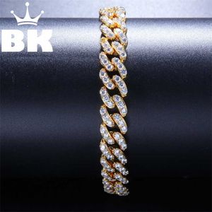 Hip Hop Copper 9mm Micro Pave Cz Cuban Link Armband Cubic Zircon Mens Punk 7Inch / 8Inch Miami med lås 211124