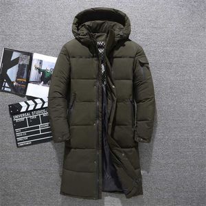 Piumino invernale da uomo 80% piumino d'anatra bianco con cappuccio Piumino da uomo spesso caldo impermeabile Parka soprabito Parka lungo al ginocchio moda M-5XL 211110