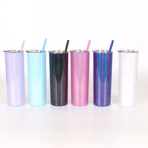 Glittering Rainbow Paint Water Bottle Tumblers Sublimation 600ml Stainless Steel Cup Straws Lids Fruit Juice W0202