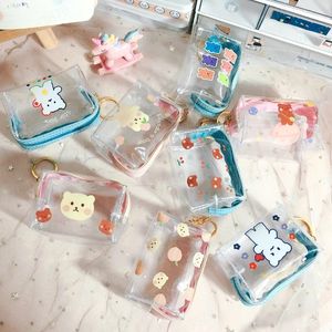 Cartoon Coin Purse Transparent Zipper Small Wallet Waterproof Portable Mini Save Money Bag Cute Ins Girl Boy Student Keychain