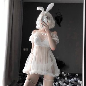 Womens Sleepwear Kawaii Lace Babydoll Sexy Lingerie Pajamas Set for Women Nightdress Tulle Temptation See Through Dress Erotic Cosplay Cost