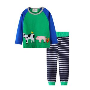 Metri di salto Arrivo Set di abbigliamento per bambini con animali Applique Cute Ragazzi Ragazze Abiti per autunno Primavera Bambini 2 pezzi 210529