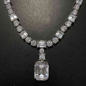 Super Luxe 925 Sterling Zilveren Tennis Ketting Vrouwelijke 14x18 mm Emerald Cut 16 Inch Zeer Glanzende Simulatie Diamant Sieraden