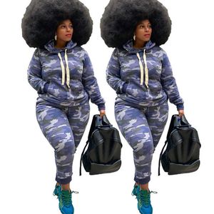 Kvinnors Tracksuit Lounge Wear Två Piece Matchande Sats Hoodie Långärmad Toppar Sweatpants Camo Sweat Suits Wholesale Dropshipping Y0625