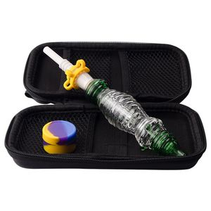 CSYC NC036 Set di borse per pipa da fumo in vetro Bong Set da 14 mm Strumento per tamponare per unghie in ceramica al quarzo Custodia portatile in silicone Circa 8,34 pollici Tubi Dab Rig a prova di fuoriuscite