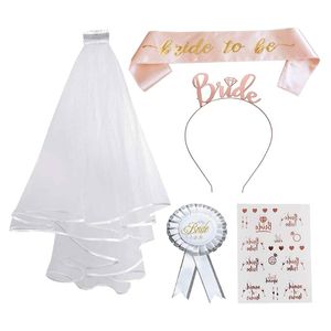 Bridal Veils 6pcs/set Bride To Be Sash & Headband Tiara Veil Wedding Accessories For Bachelorette Party Shower Hen