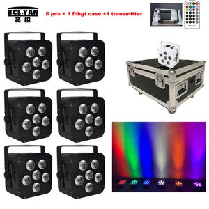 Factory direct sale 6x18W Stage lights Battery Powered led flat par uplights Club Lighting with IR remote 6 lights with fly case and1 transmitter