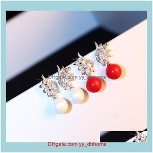 Dungle Chandelier JewelryLuxury Yüksek Dereceli Zirkon Kanatları Kadınlar Moda Trendi Kırmızı Beyaz İnci Küpeler Yüksek Kalite Zarif Mücevher