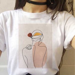 Linje ansikte damer mode t-shirt sommar kortärmad abstrakt ansikte makeup kvinnlig plus storlek tee x0527