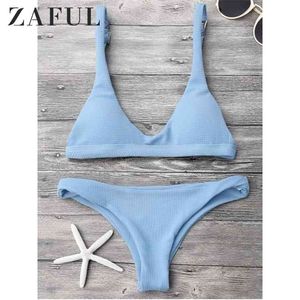 Bikini High Cut Scoop Neck Bikini Set Low Waisted Bralette Solid Color Swimsuit Bathing Suits 210621