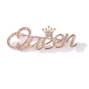 Fashion Crystal Crown Letter Queen Brooch Pin for Women , Elegant Bridal Corsage Brooches Jewelry Wedding Accessories