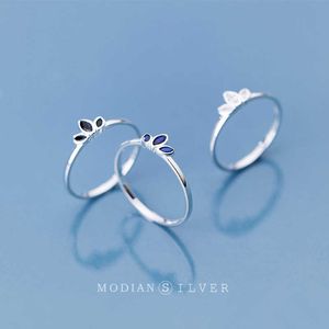 Minimalista 3 cores diferentes folhas de cristal anéis para mulheres 925 esterlina anel de prata fina jóias menina presente 210707