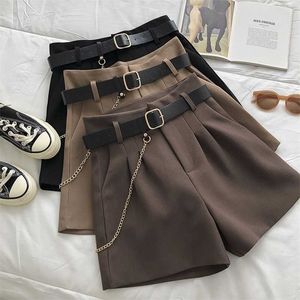 Casual Comfortable Elegant Wild Shorts With Belt Women's Woolen Autumn Winter Slim Wide Leg A-line 220125