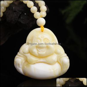 Necklaces & Pendants Jewelry White Beeswax Pendant Maitreya Buddha Sweater Chain Bone China Amber Necklace For Men And Women Charms Drop Del