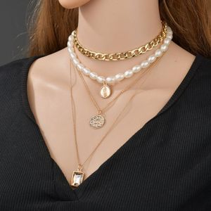 Hänge halsband mode barock pärla flerskikt halsband kvinnor kvinnliga smycken hjärta geometriskt mynt sommarhals kedja choker trend gåvor