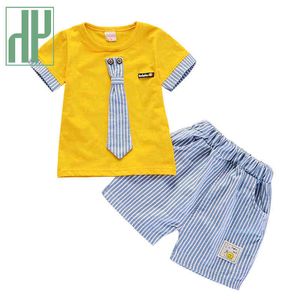 HH Bebek Erkek Giyim Setleri 2021 Yeni Yaz Erkek Kravat Beyefendi Suit Çocuk T-shirt Şort Yürüyor Giysileri Set Çocuk Giyim G1023