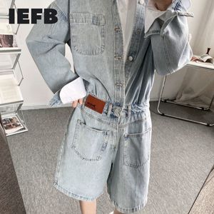 IEFB Men's Spring Long Sleeve Overalls Deconstruct Korean Loose Denim Workwear Couple's Shorts Jumpsuit Trend Clothes 9Y6081 210524