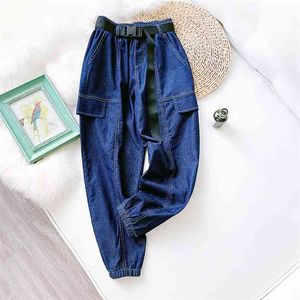 Primavera Outono Mulheres Calças Estilo Coreano Cor Sólida Loose Cintura Alta Workwear Jeans Casual Harem LL602 210506