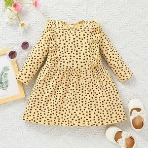 Meninas Ruffle Polka Dot Vestido Fall 2021 Kids Boutique Roupas Coreano 1-5t Crianças Mangas compridas Vestidos de Algodão