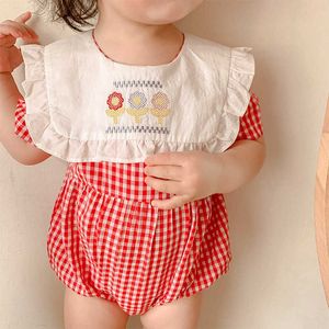 Baby Girl Boutique Pagliaccetto nato Coreano Ricamo Fiore Tuta Infantile Battesimo Pagliaccetti Bambino Cotone Battesimo Abiti 210615