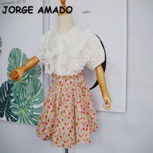 Venda Por Atacado Outfits menina roupas de renda camisa branca + saia floral 2 peças conjuntos crianças roupas meninas e120 210610