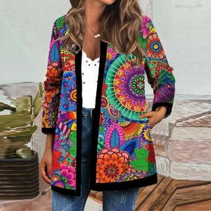 Jackets femininos Jacket Women Jacket Coat Autumn Winter Fashion Ethnic Floral Print Slave Longa Cardigan Loose Outerwear Chic Top 2021
