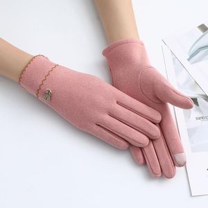 Fem fingrar handskar kvinnors vinter plus sammet varm mitten för sport utomhus ridning tjockt kallt fullt finger båge pekskärm körning s4