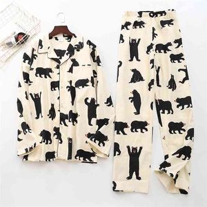 Cute white bear 100% brushed cotton men pajama sets Autumn Casual fashion animal sleepwear men homewear sexy pijamas mujer 210901