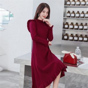 In female film red dress long gentle temperament of French agaric base skirt 210602