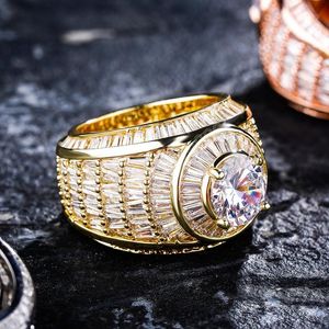 Hip Hop Iced Out Baguette Cluster CZ Ring Top Quality White Gold Ring Fashion Luxury Jewelry For Gift Mens Ring