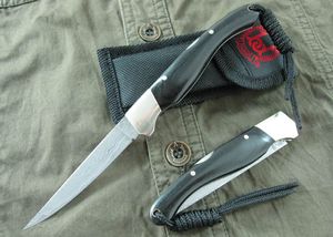 High End Damascus Steel Pocket Knife Rara Ebony Handle 58hrc Blade Utomhus Camping Vandring Överlevnad Knivar Knivar