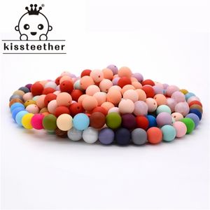 Kissteether 100pc Silicone Baby Teething Beads 15mm Safe Food Grade Care Chew Round BPA Free Teether Necklace 211106