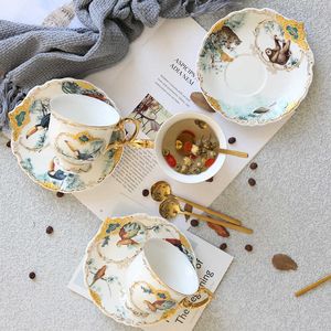 Engelska Keramisk Jungle Animal Mönster European Coffee Saucer Set Enkel eftermiddagste kopp med sked