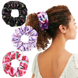 Scrunchie Stretch Headband Scrunchies Satin Tryckt Blomma Lollipop Kvinnor Flickor Elastiska Hårband Tillbehör Tie Ring Headdress