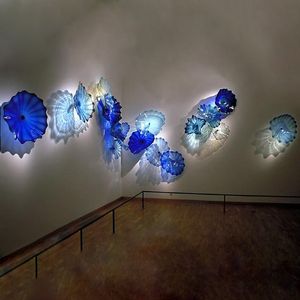 Murano Flower Lamps Nordic Blue Color House Decoration Living Room Wall Decor Hand Blown Glass Hanging Plates