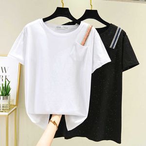 Plus Größe Shiny Tops Frauen Sommer T Shirts O Neck T-Shirt Baumwolle T-shirt Weiß Camiseta Mujer Übergroßen Vetement Femme t 210604