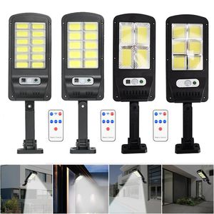 Holofotes solares COB Luzes de controle remoto PIR Sensor de movimento LED Lâmpada de rua solar ao ar livre Holofote à prova d'água Luz de parede de jardim