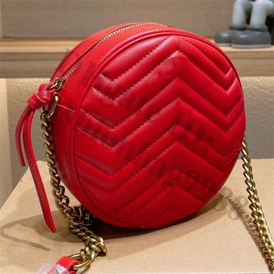 Ladies TopQuality Mini Round Shoulder Bags Women Red Black Thread Genuine Leather Handbags Girls One Side Crossbody Circular Hand Bag Woman Bread Qulited Purses