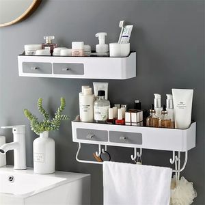 Punch-free Bathroom Organizer Rack Shampoo Cosmetic Storage Bath kitchen Towel Holder Household Items Accessories 211102