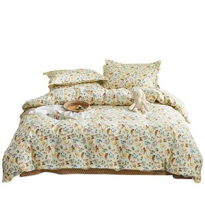 Set biancheria da letto in cotone con copripiumino Federa per bambini Fiori pastorali Lino King Queen Full Twin Size 210615