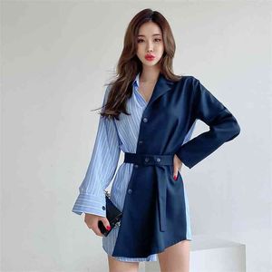 Gömlek Mini Elbise Kore Bayanlar Yaz Seksi Uzun Kollu Kabare Parti Ofis Elbiseleri Kadınlar Için 210602
