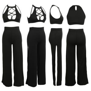 Seksi Kadınlar İki Adet Set Baltleneck Kolsuz Kapak En Yüksek Bel Bölünmüş Pantolon Moda Setleri Parti Clubwear Bayanlar için X0428