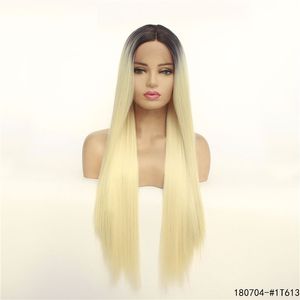 Silky Straight 613 Blonde Synthetic Lace Front Wig 12~26 inches Simulation Human Hair Wigs 180704-#1T613 in 20 Colors