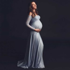 Elegant Maternity Dress Pregnant women lace stitching sexy photo photography long skirt Photo Pregnant Fashion Shoot Clothing Q0713