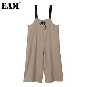 [EAM] Czarny Casual Contrast Color Bandain Pasek Spodnie Luźne Fit Full Spodnie Kobiet Moda Wiosna Lato 1DD8541 21512