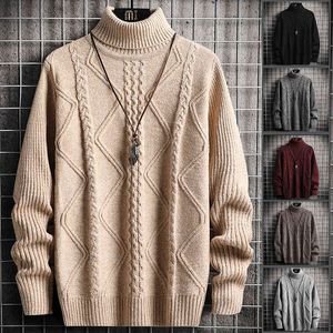 Striped Knitted Sweater Mens Turtleneck Pullover Men Coats Rabbit Fur Casual Thick Loose Warm Ribbed Hem Oversized Sweaters 210524