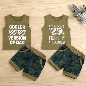 Summer Kids Boys Boys Conjuntos Crianças Carta Imprimir Manga Curta Top Shorts Two-Peça Set Exército Verde Camuflagem Roupas M3499