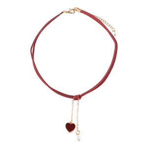 Koreanska stil mode choker halsband sammet kedja enkel dubbel sida svart röd hjärta form pendant kvinnor halsband damer smycken
