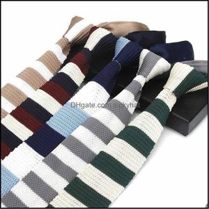 AessoriesBrand Mode Vintage Striped Neck Bröllop Slipsar För Män Skinny Tie Man Gravata Polyester Smal Strikkad Slipsar Slipning 2021